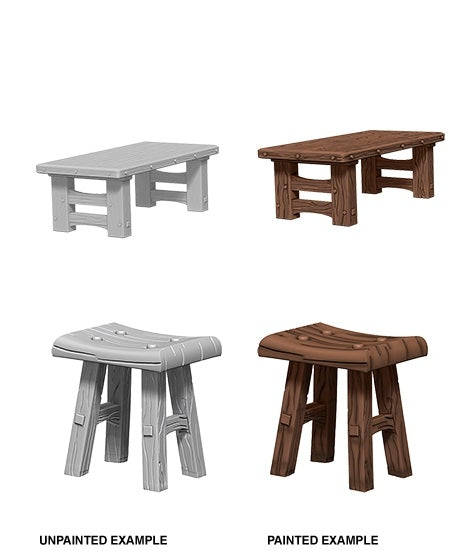 Wooden Table & Stools - WizKids Deep Cuts Unpainted Miniatures